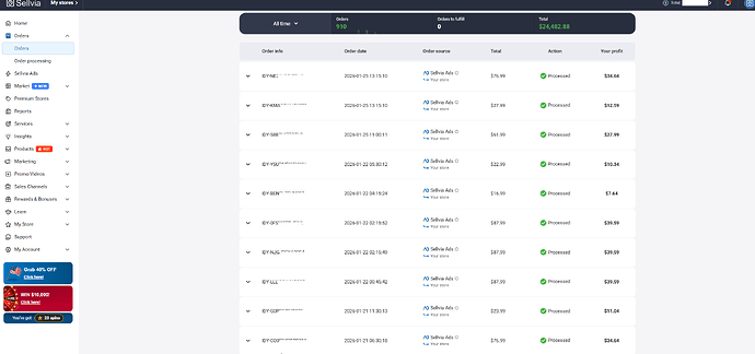 Dashboard example: processed orders after 6+ months using a custom store