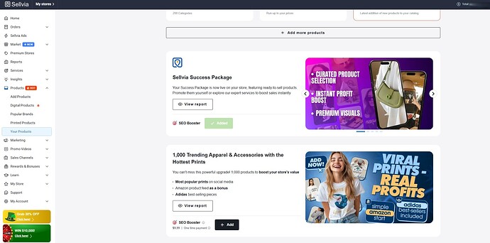 Inside the product catalog - plenty of options to add